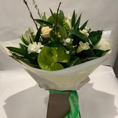 Sending Love - Modern handtied of fresh white, cream and green seasonal flowers suitable for any occasion.