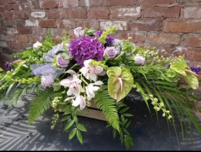 Contemporary Green & Lilac Double ended Casket spray - Contemporary Green & Lilac Double ended Casket spray