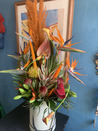 Mexican Fiesta - Vibrant all round arrangement of tropical and exotic flowers suitbable for any occasion or party!