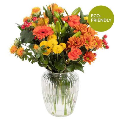 Orange Sky - A beautiful Autumn inspired vase of vibrant flowers made to impress. 